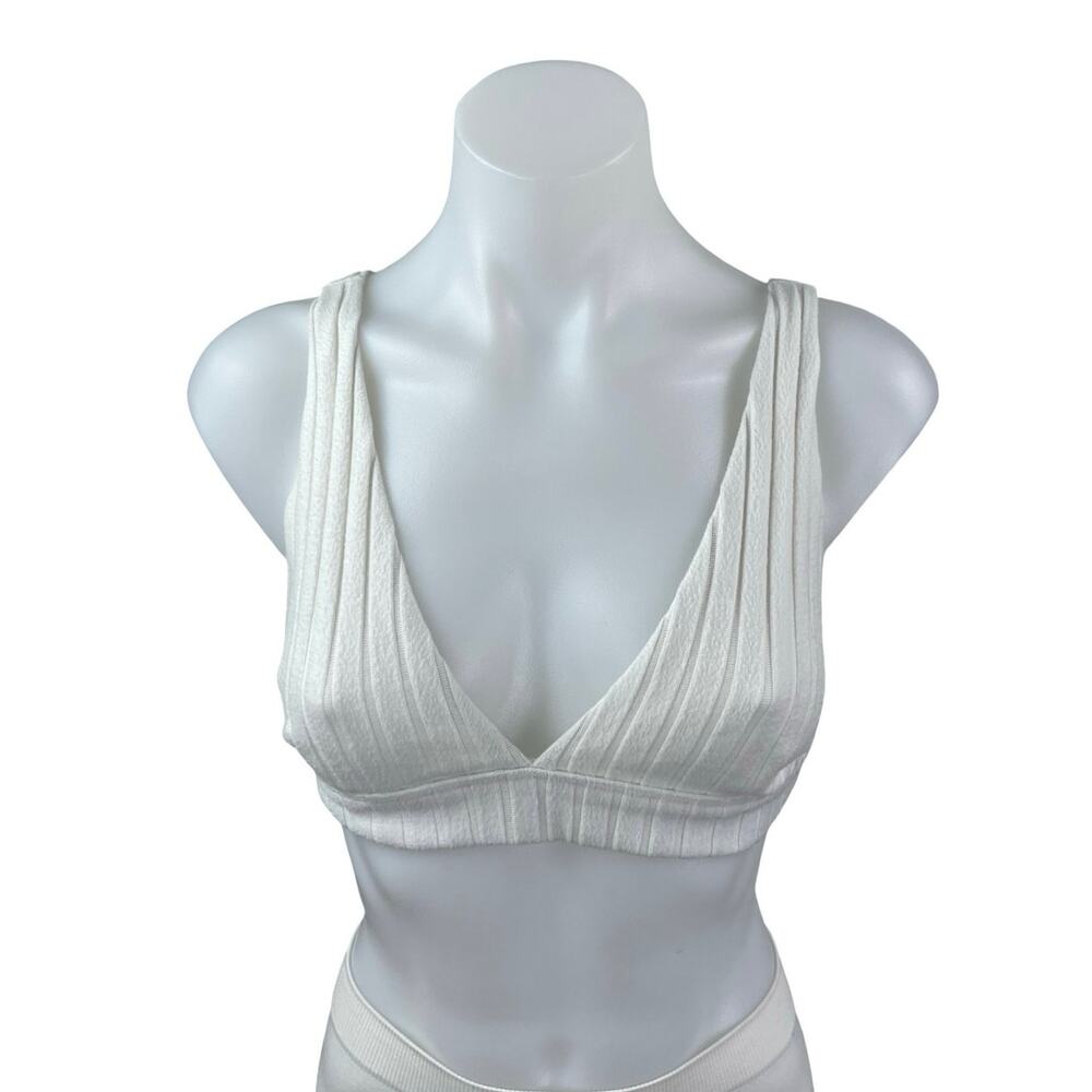 Alo Ribbed Take Comfort White Sleeveless Gym Athletic Activewear Tank Bra Top S